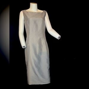 Anne Klein sheath, silver/grey, shantung silk-look, tank dress, size 6.